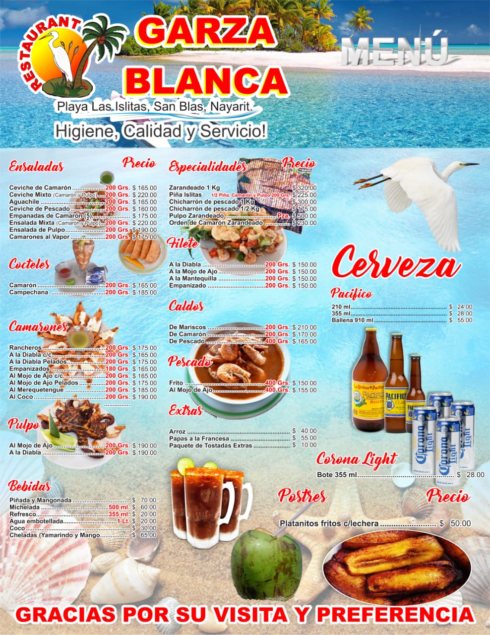 Carta Online de Restaurante GARZA BLANCA